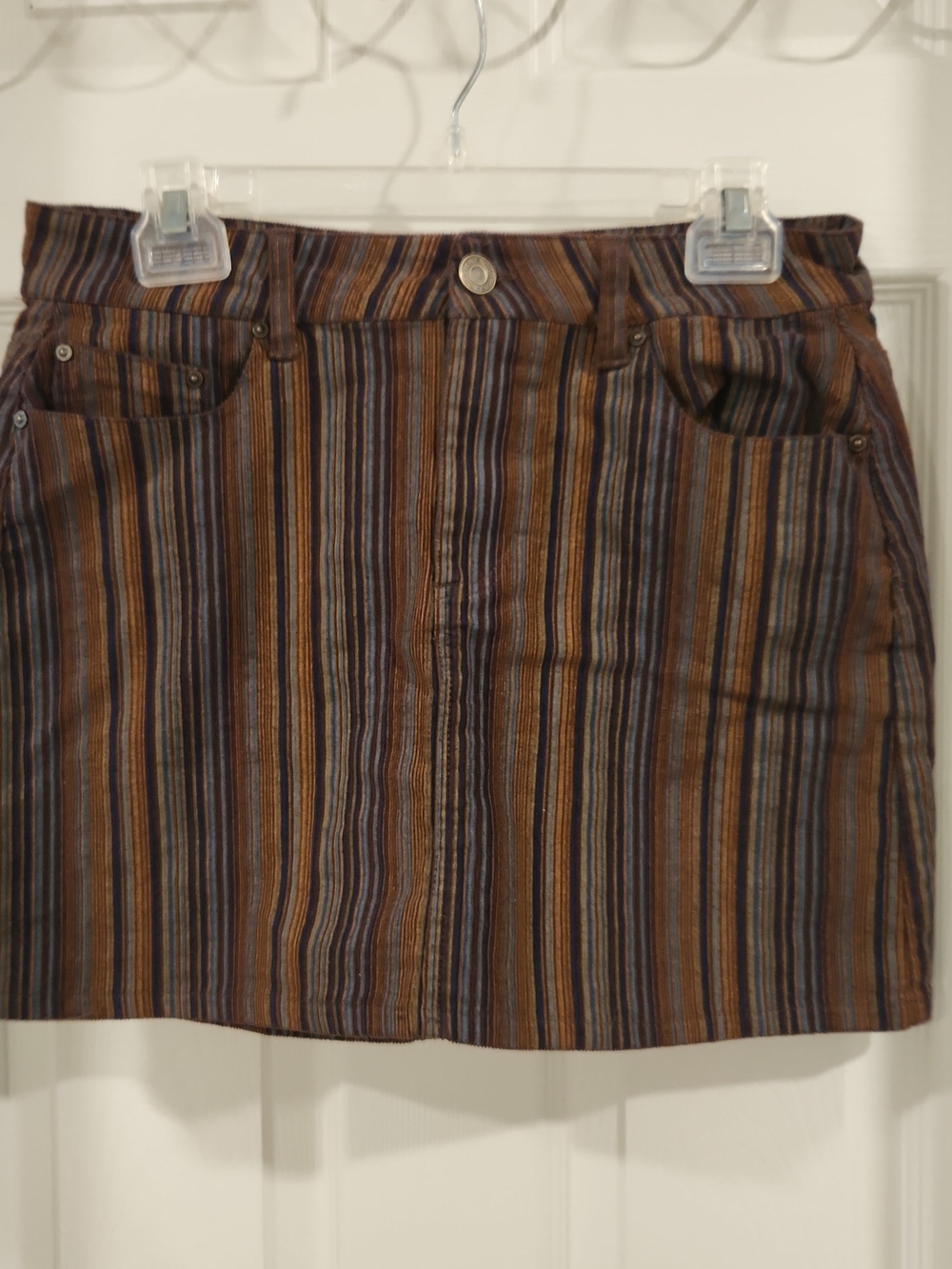 NWOT Indigo Rein Striped Corduro Mini Skirt Brown Earth Tones Womens Size 9